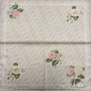 Laura Ashley Beige Floral Script Scarf with Pink and Cream Roses